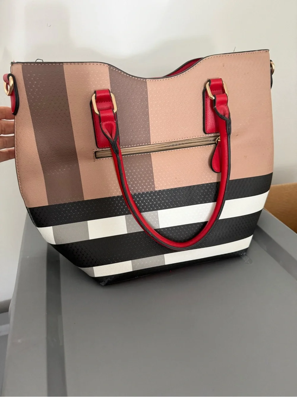 Red-Trim Striped Tote Bag - Women's Handbag